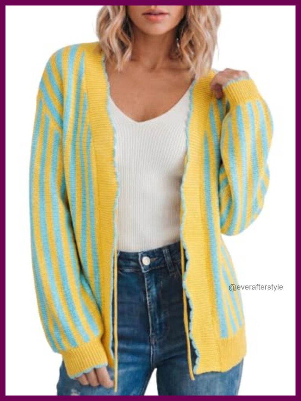 Striped Cardigan Sweater Acrylic Cotton Knit Open Front Tie Cropped Layering